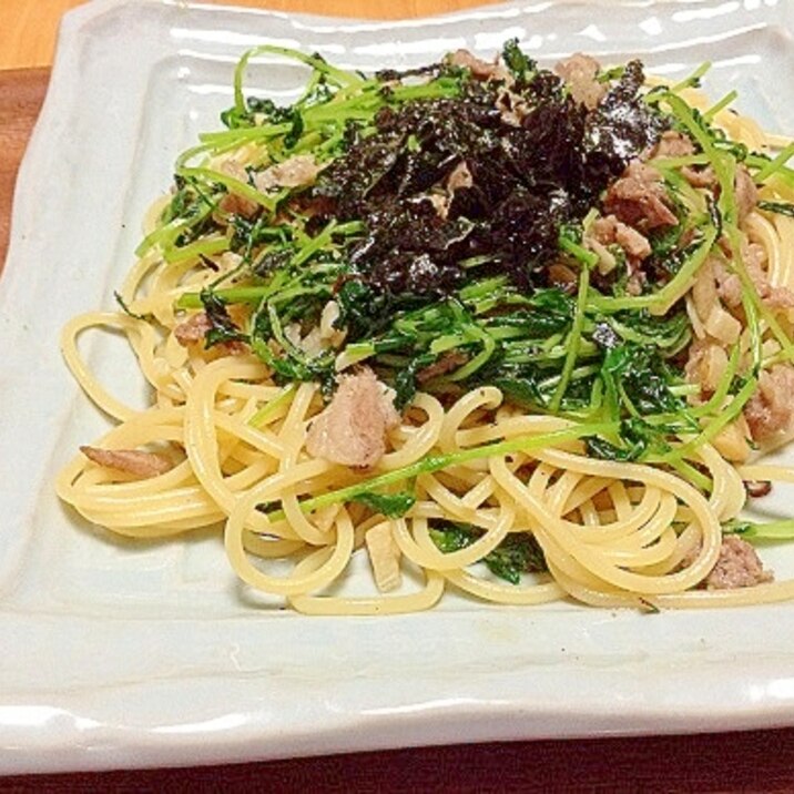 豚肉と豆菜（豆苗）の簡単和風パスタ